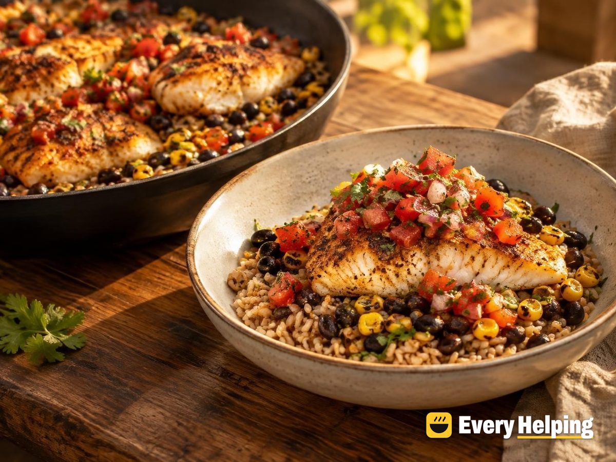Cumin-Crusted Cod Brown Rice Bowls with Salsa