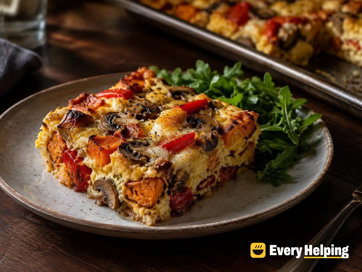 Sheet-Pan Sweet Potato, Mushroom and Pepper Egg Bake