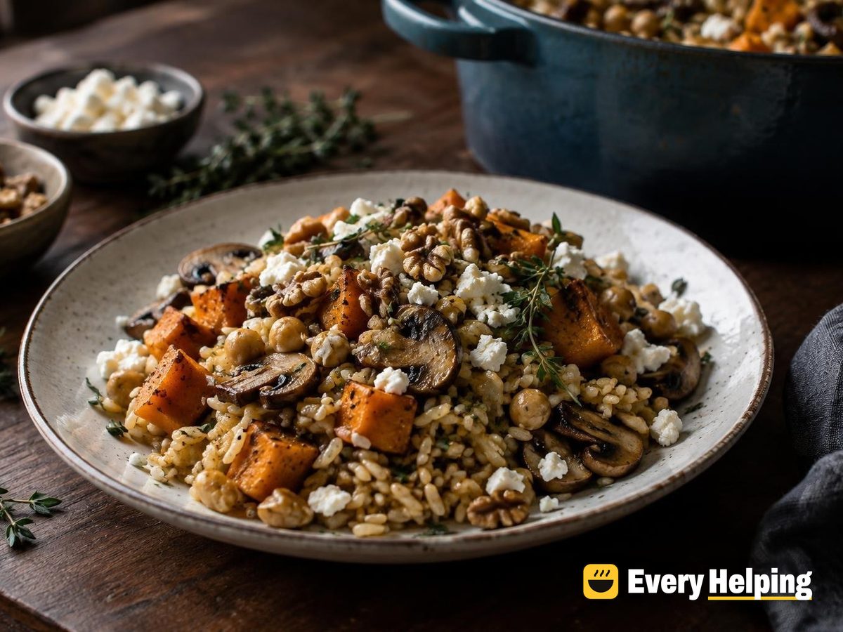 Roasted Sweet Potato Mushroom Thyme Pilaf