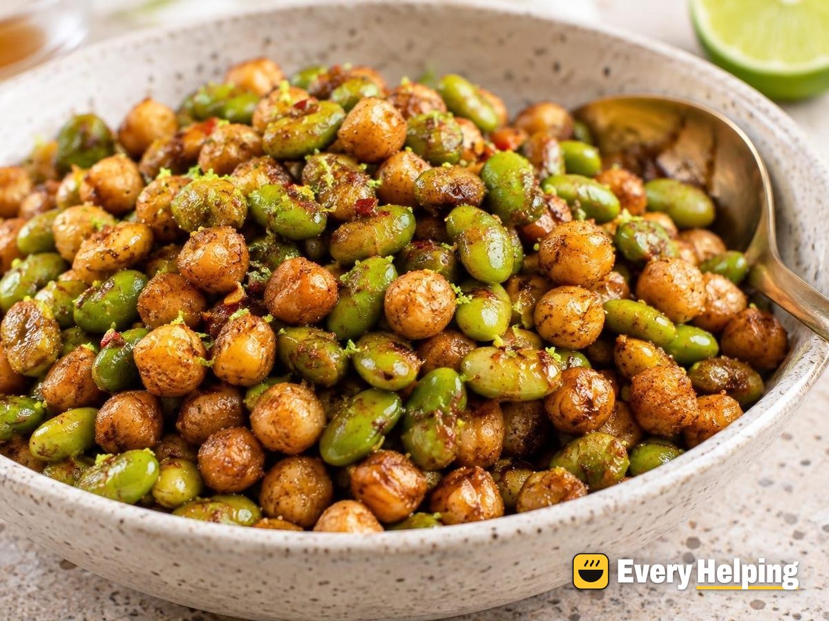 Air-Fryer Cumin Lime Chickpea and Edamame Crunch