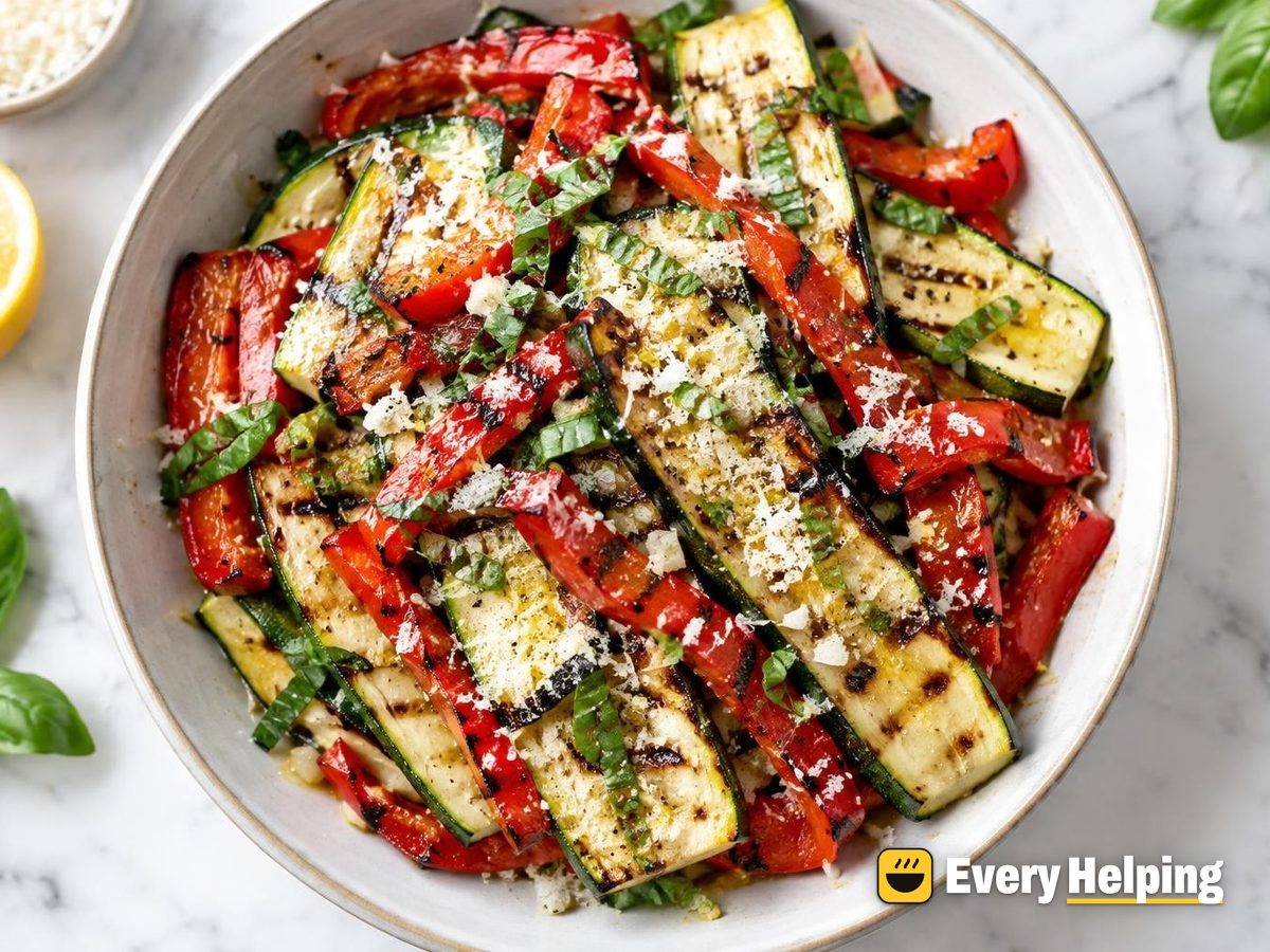 Grilled Zucchini and Peppers with Parmesan Basil