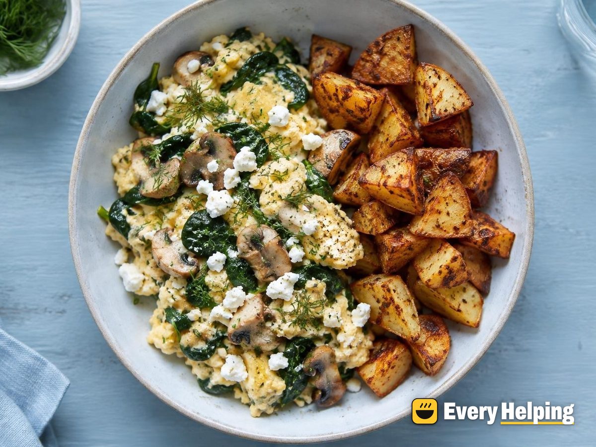 Feta-Dill Mushroom Scramble with Smoky Potatoes