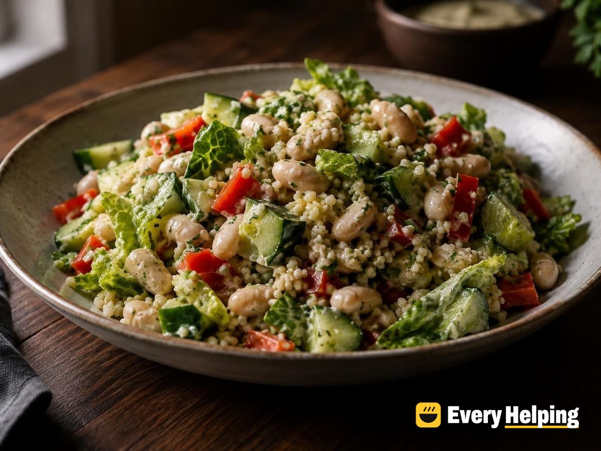 Herby White Bean Couscous Salad with Tahini