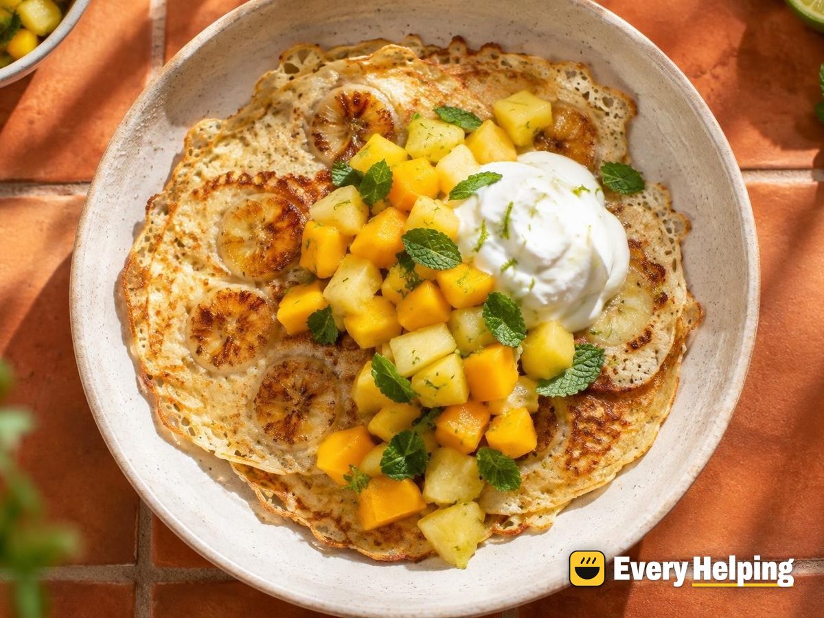 Thin Banana Pancakes with Mango-Lime Salsa