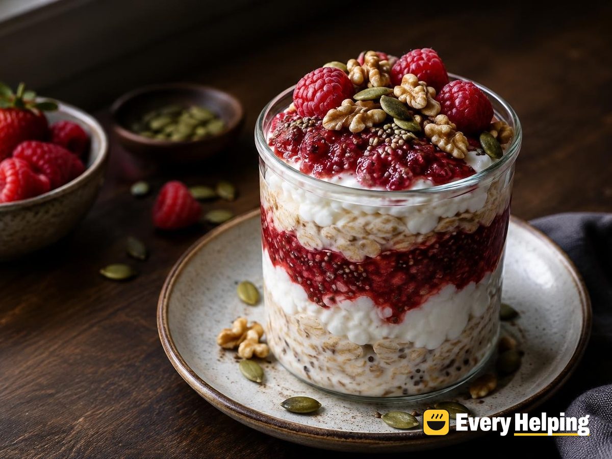 Strawberry Chia Cottage Cheese Overnight Oat Parfait
