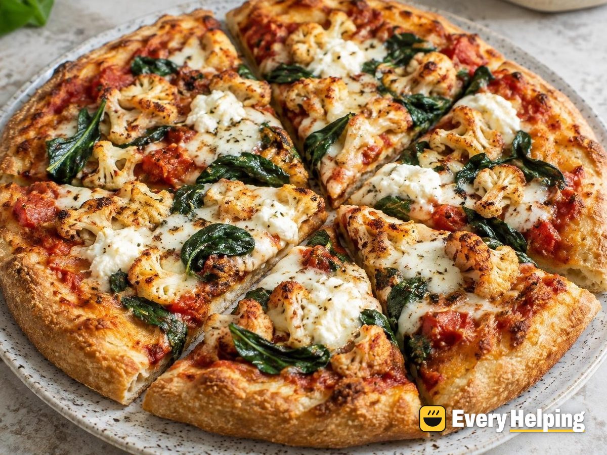 Roasted Cauliflower Ricotta Pan Pizzas with Garlic Spinach