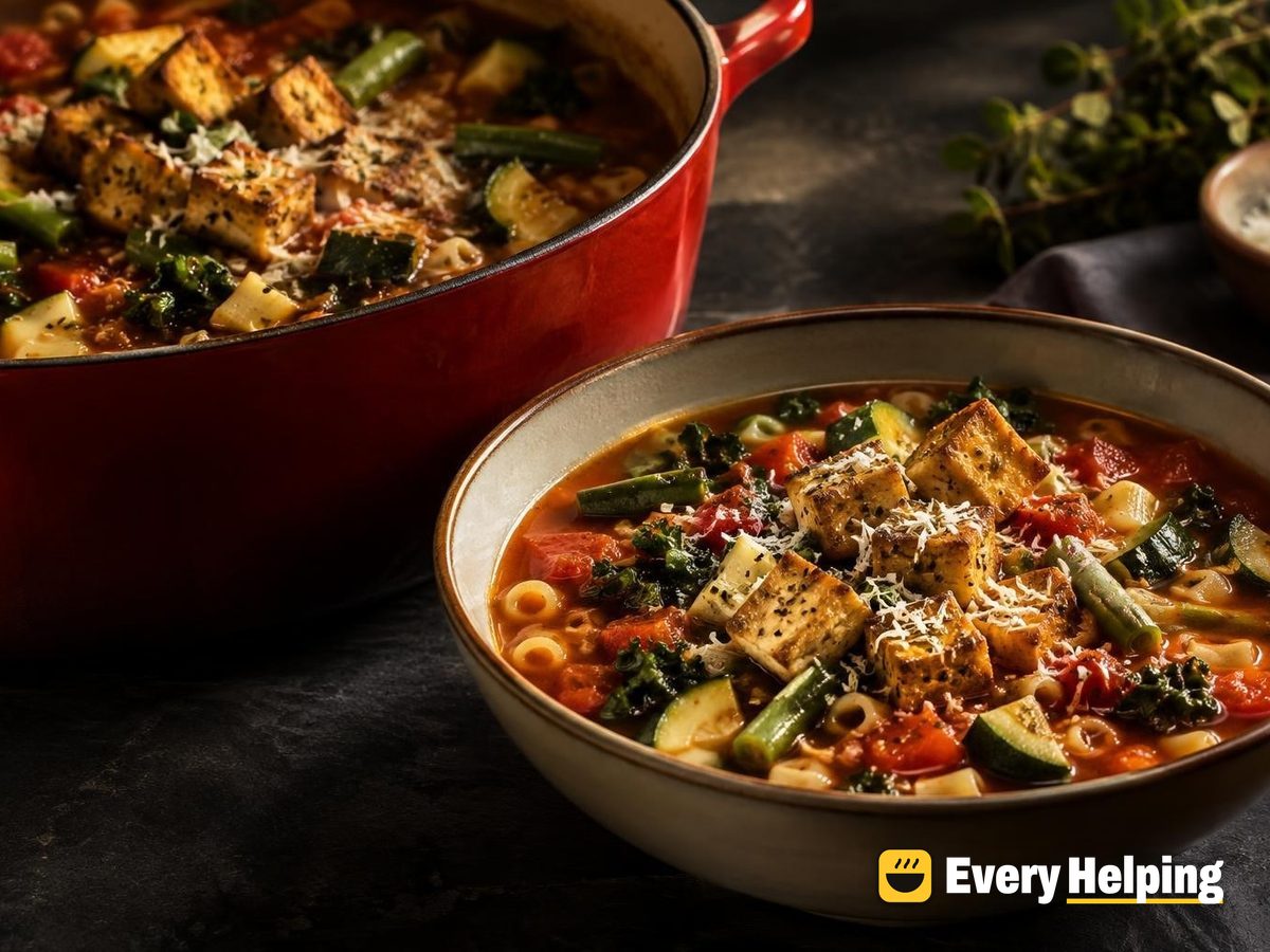 Tuscan Tomato Soup with Crispy Tofu