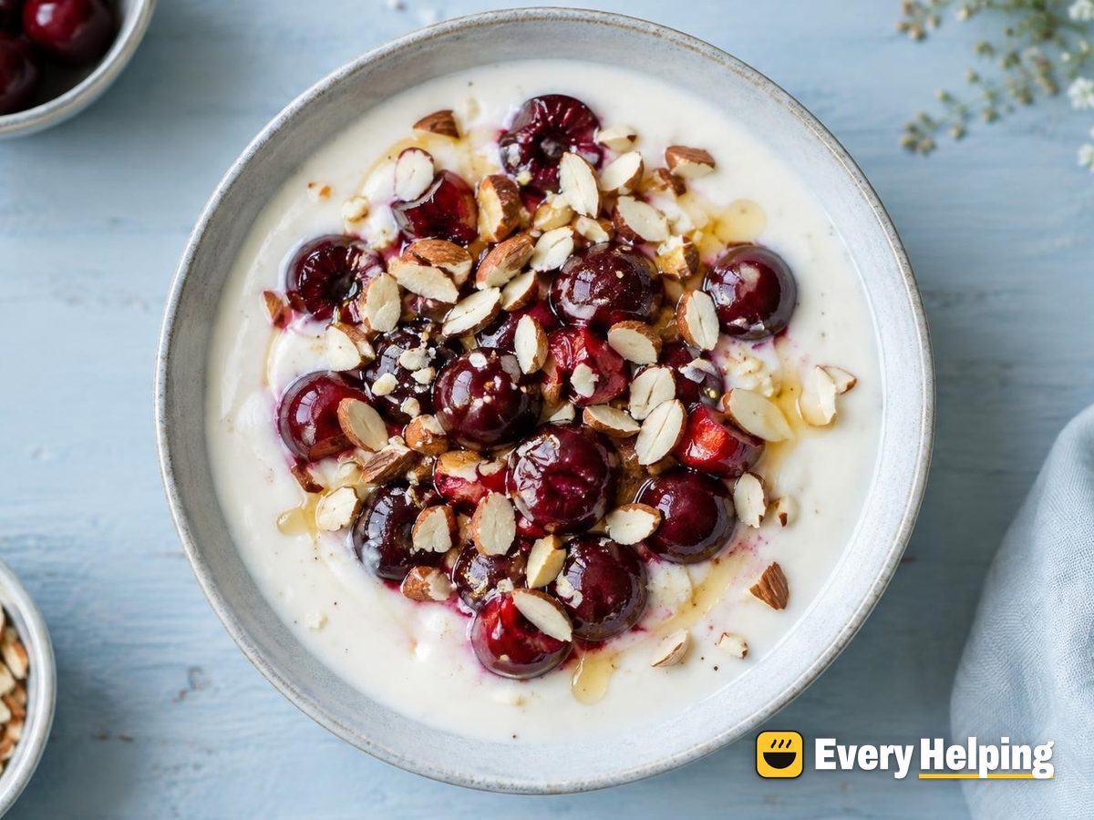 Pourable Vanilla-Honey Yogurt with Cherries and Almonds
