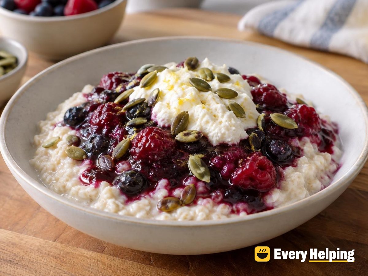 Mixed Berry Compote Porridge with Ricotta
