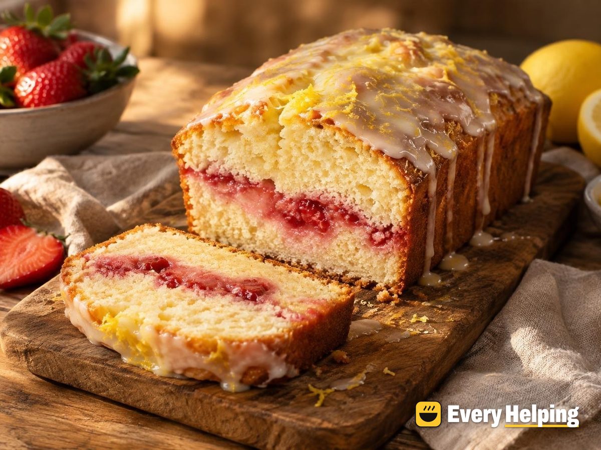Lemon Yogurt Loaf Cake with Strawberry Ribbon