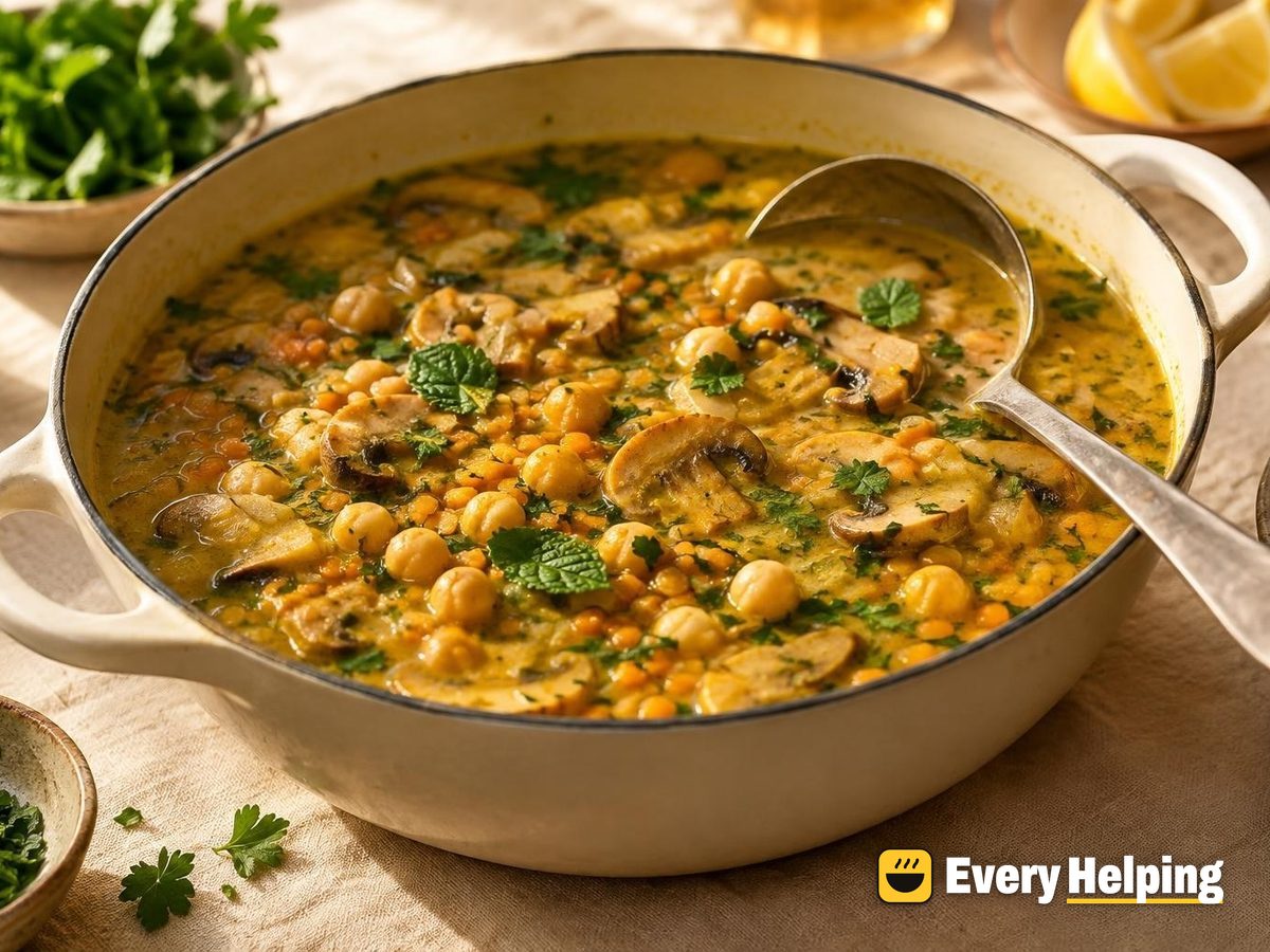 Spiced Chickpea, Lentil and Mushroom Coconut Broth