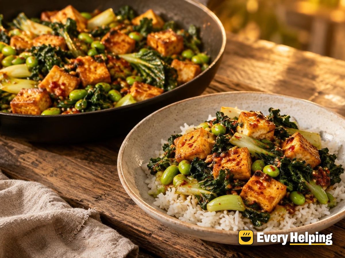 Crispy Chili Garlic Tofu and Edamame Rice