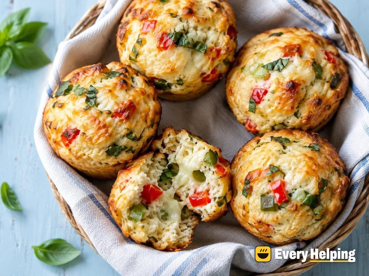 Roasted Pepper Mozzarella Basil Muffins