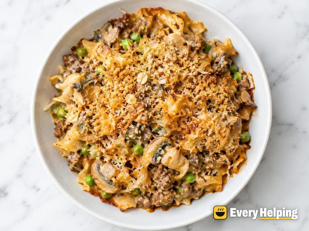 Beef and Mushroom Stroganoff Pasta Bake