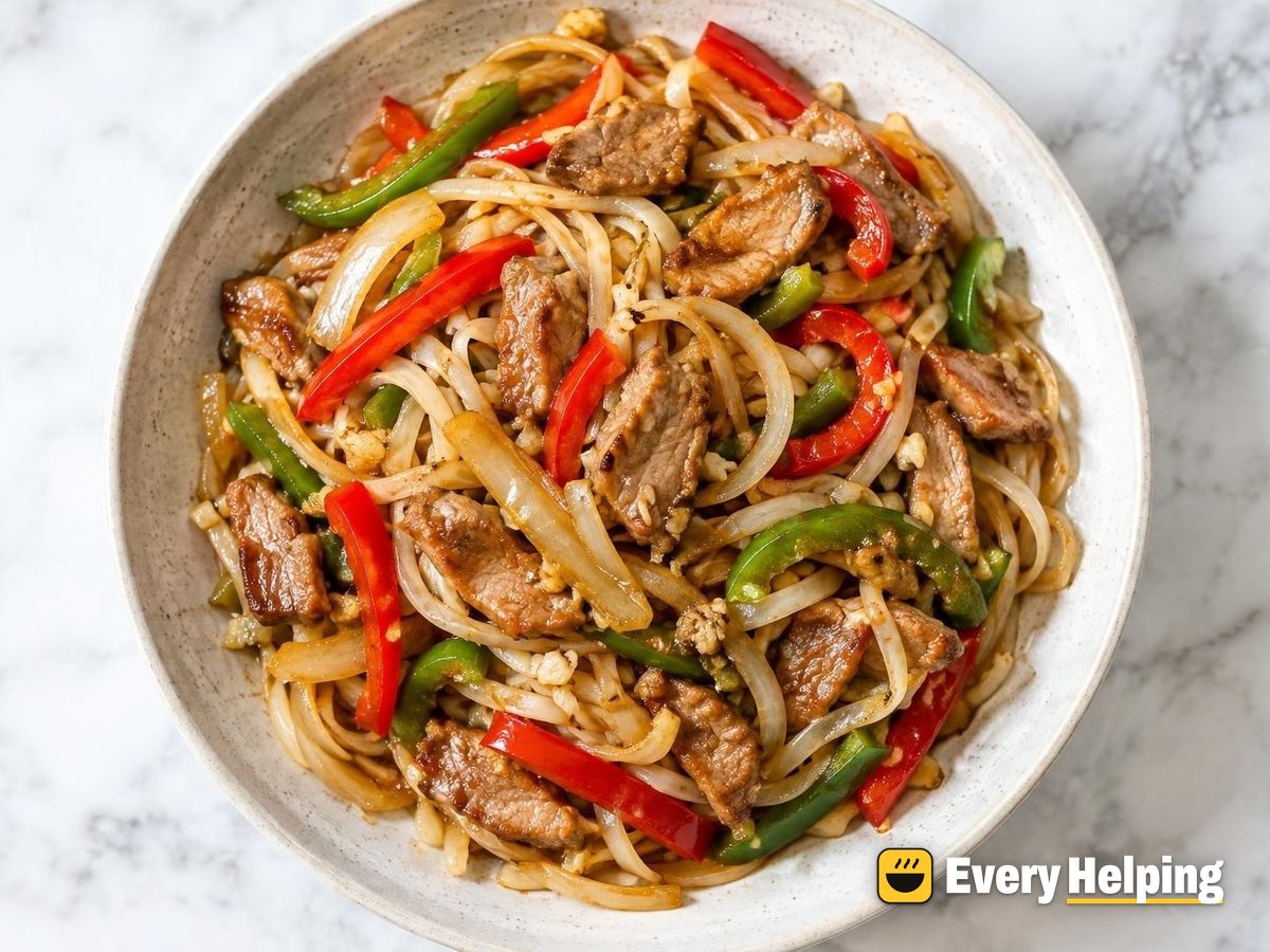 Ginger Garlic Pork Noodles with Peppers