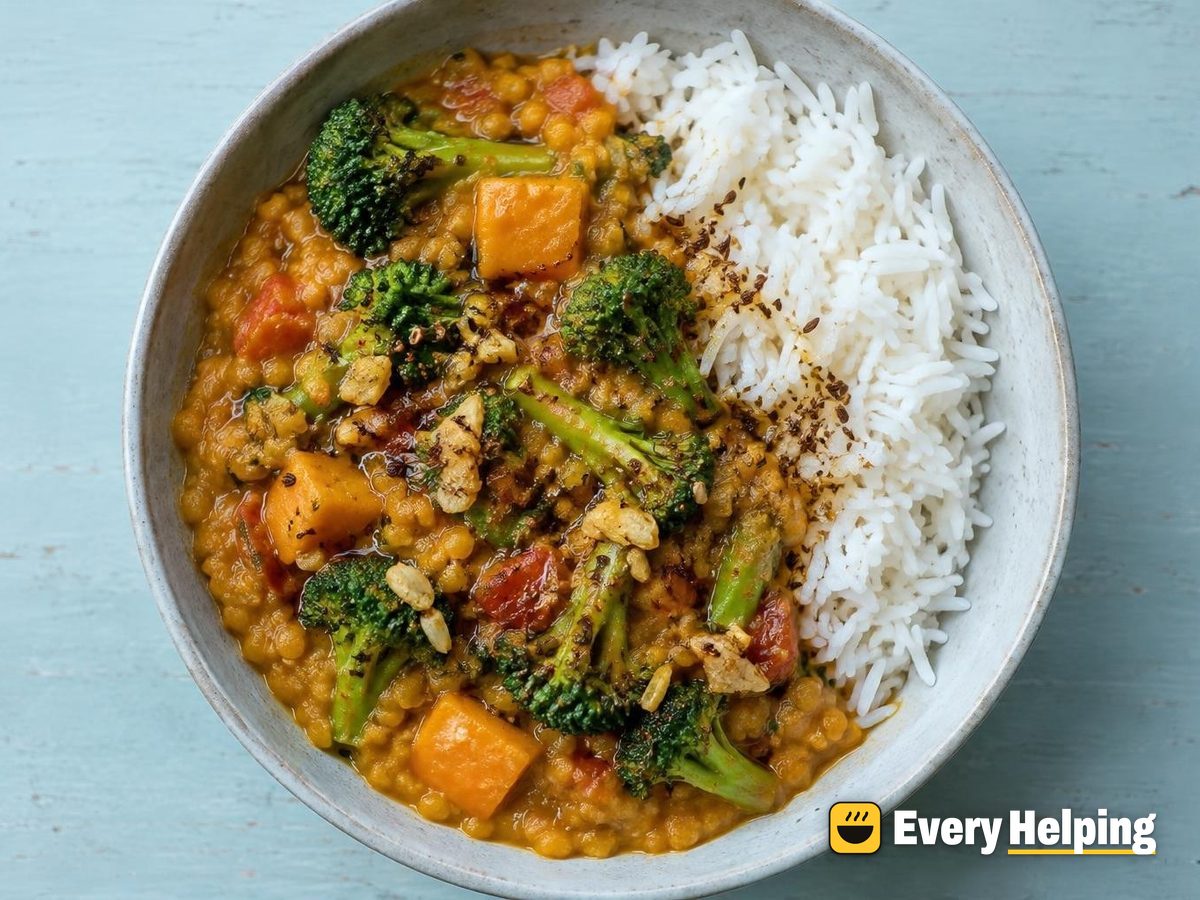 Red Lentil Sweet Potato Dal with Broccoli