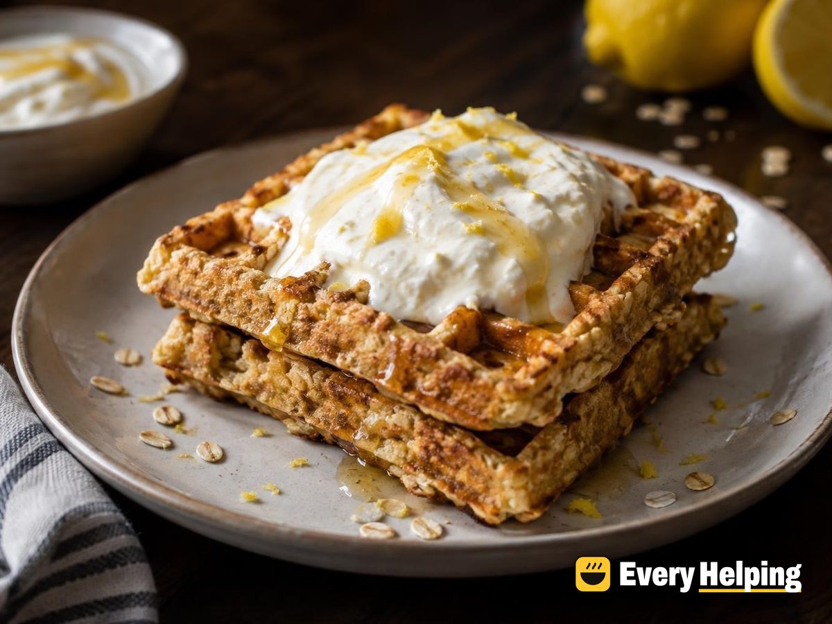 Lemon Oat Waffles with Vanilla Honey Yogurt
