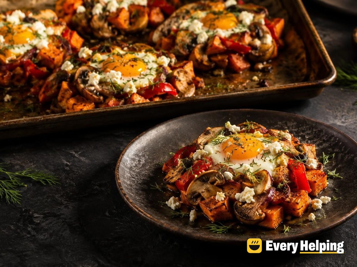 Sheet-Pan Sweet Potato Mushroom Egg Nests