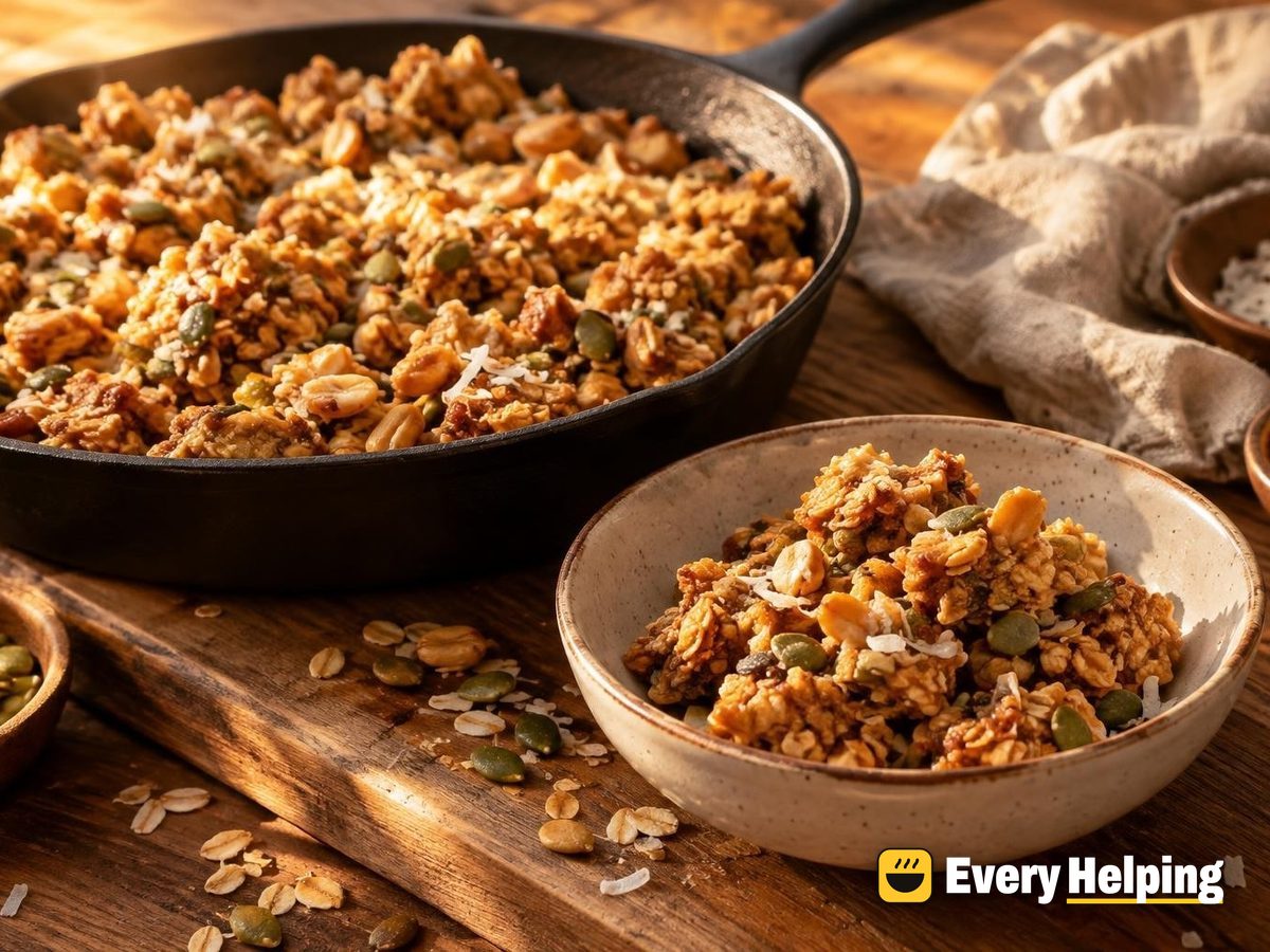 Peanut Butter Coconut Skillet Granola Clusters