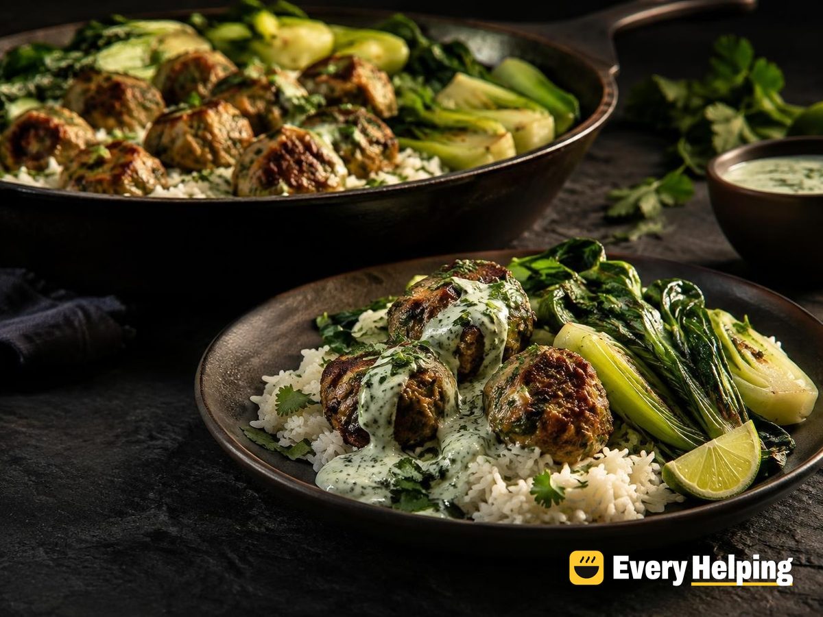 Ginger-Coriander Turkey Meatballs with Herb Sauce