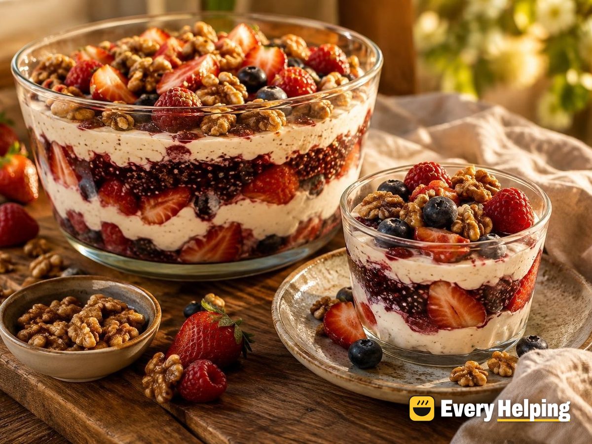 Mixed Berry Chia Tofu Parfait with Maple Walnuts