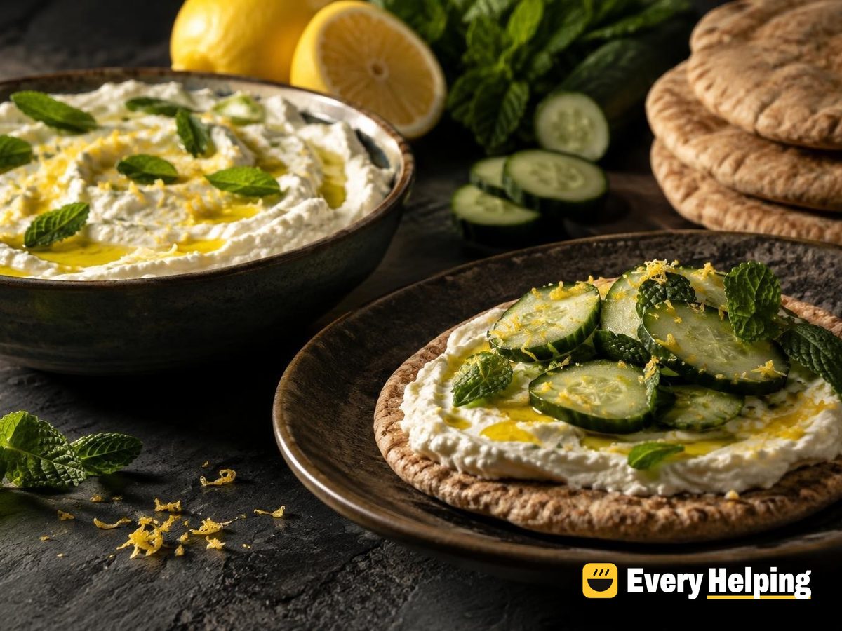 Lemon Zest Labneh with Cucumber and Pita