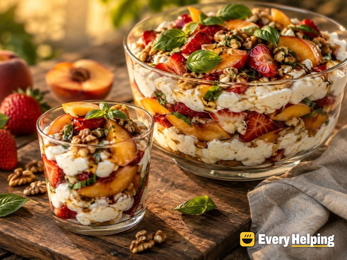 Strawberry-Basil Peach Cottage Cheese Parfait