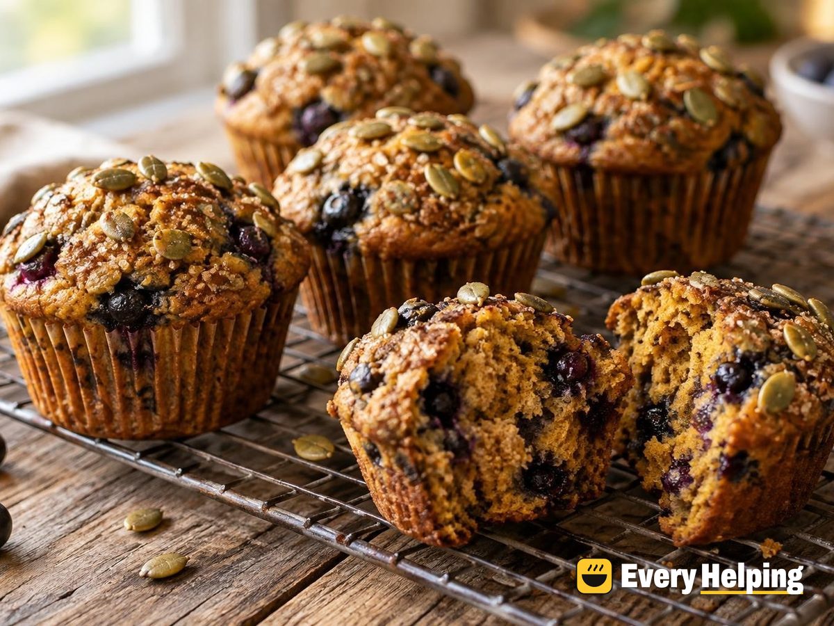 Pumpkin Blueberry Spice Muffins with Pepitas