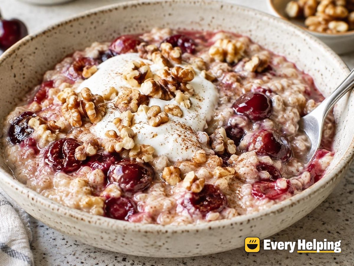 Baked-Style Cherry Vanilla Porridge with Walnuts