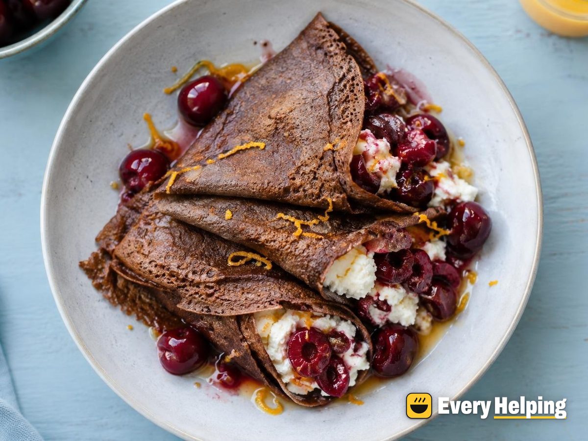 Thin Cocoa Crêpes with Cherries and Orange