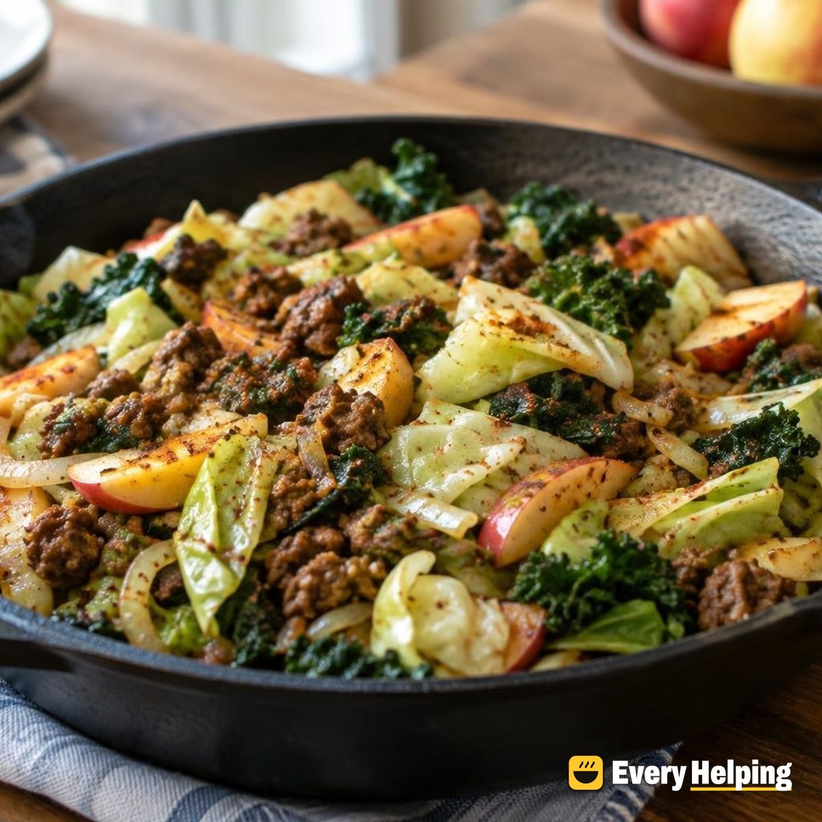 Skillet Beef with Cabbage, Apple and Kale
