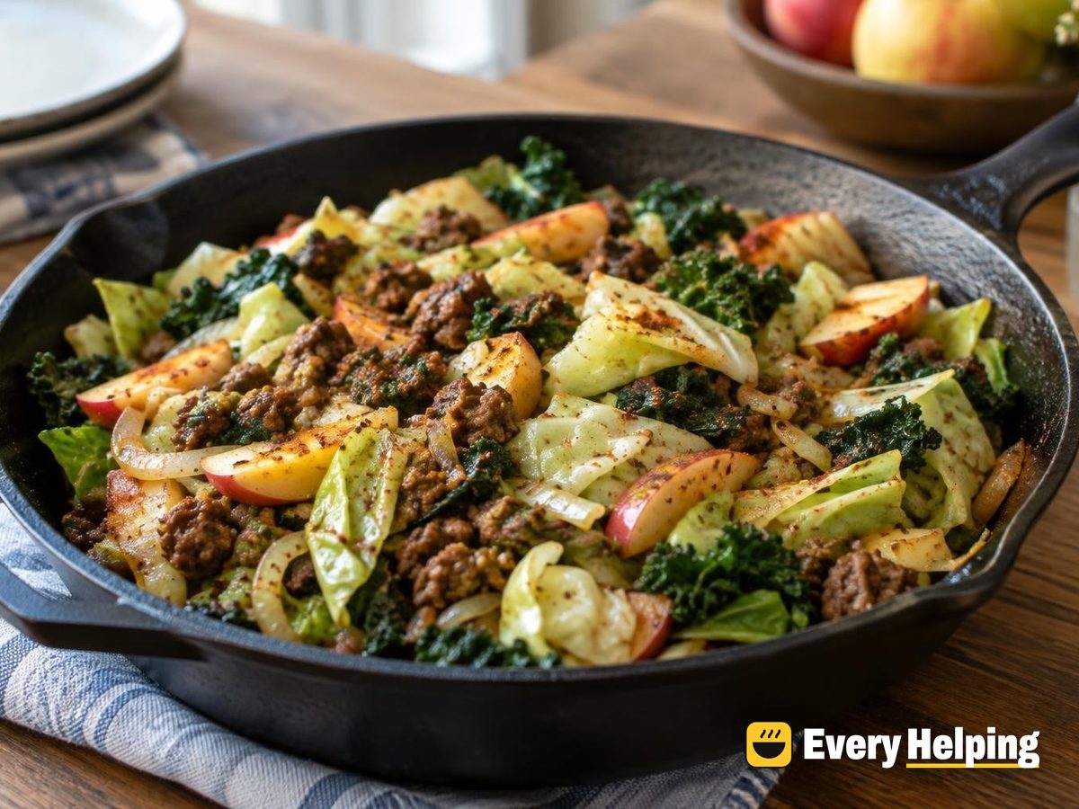 Skillet Beef with Cabbage, Apple and Kale