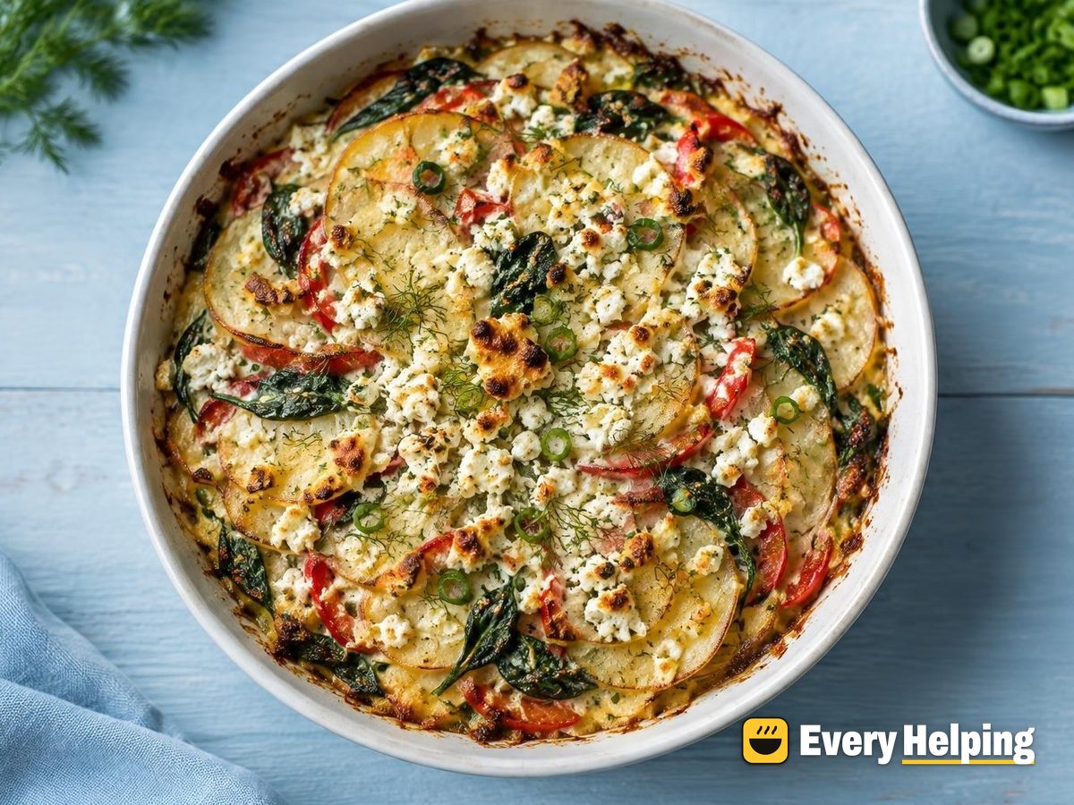 Layered Feta Potato Gratin with Spinach