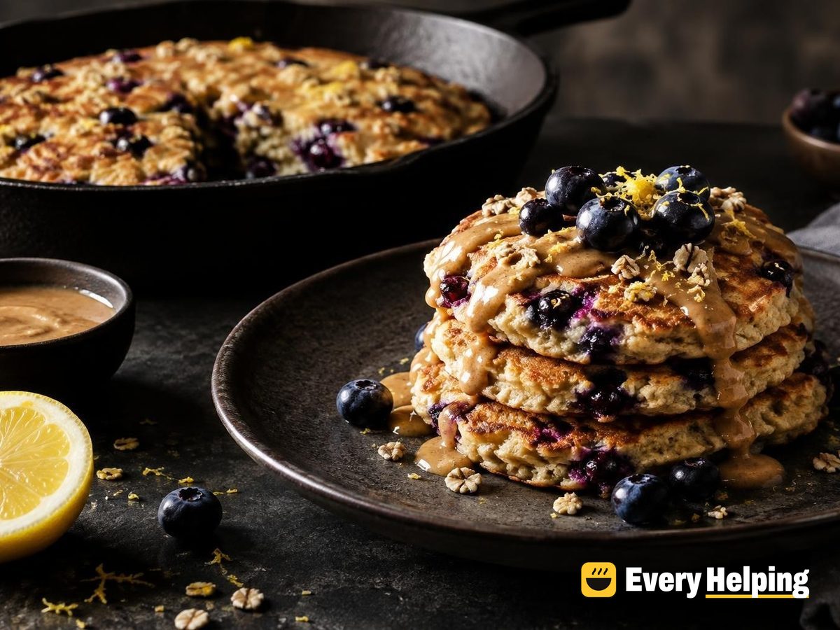 Lemon Greek Yogurt Oat Pancakes with Blueberries