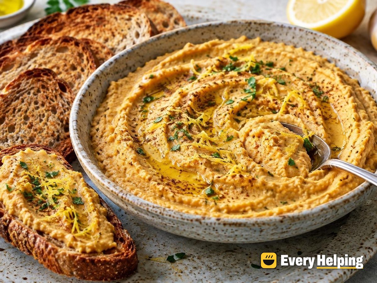 Roasted Garlic Red Lentil Hummus with Toast