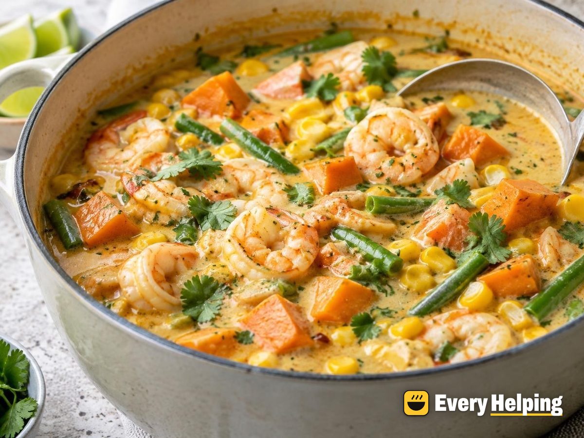 Coconut Shrimp Corn Chowder with Sweet Potato