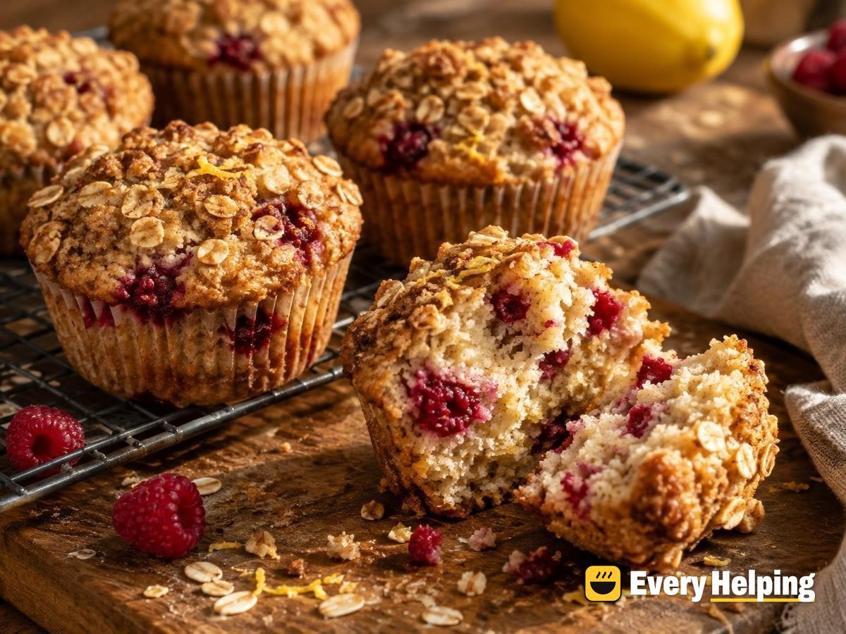Toasted Oat Raspberry Lemon Yogurt Muffins
