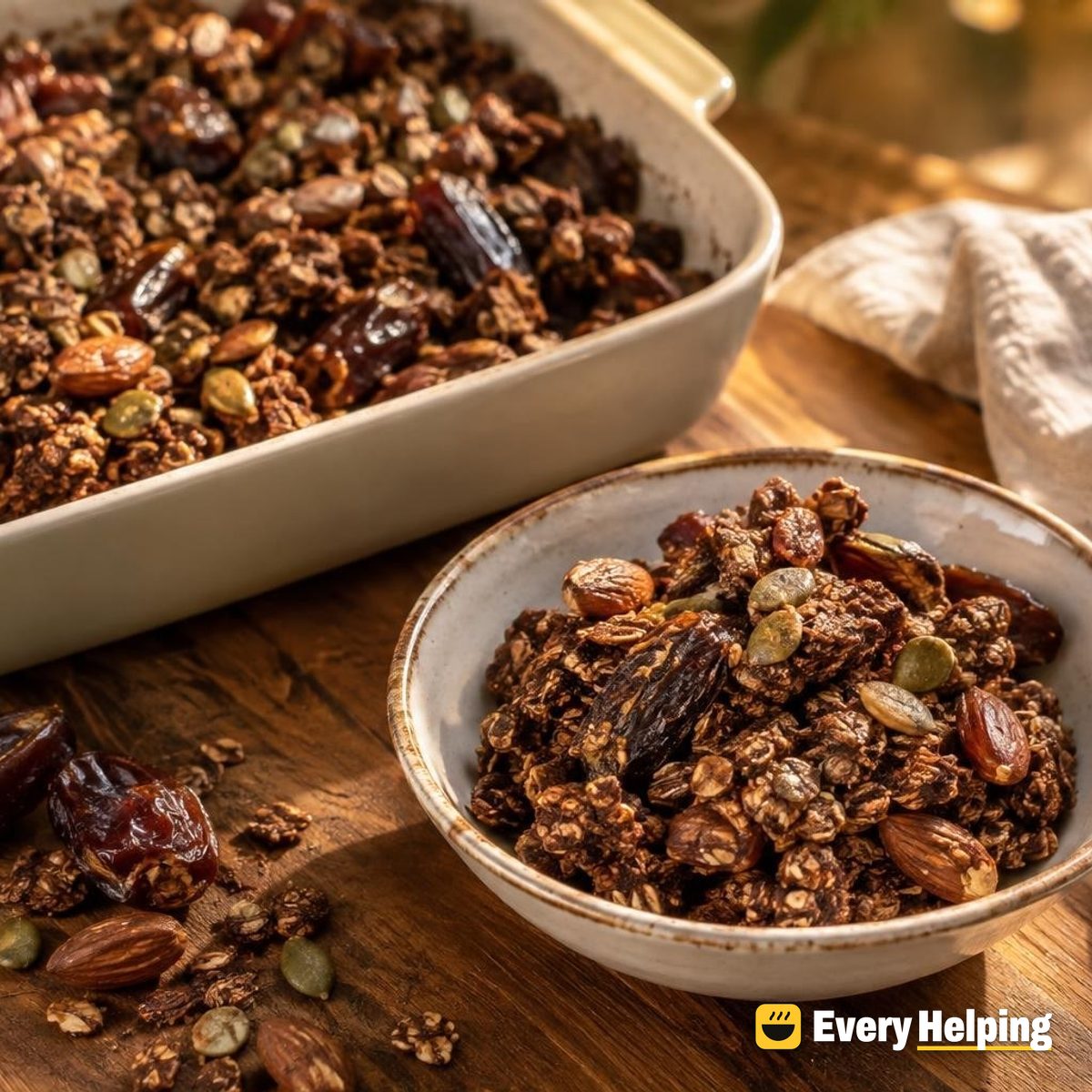 Almond Butter Cocoa Granola with Dates