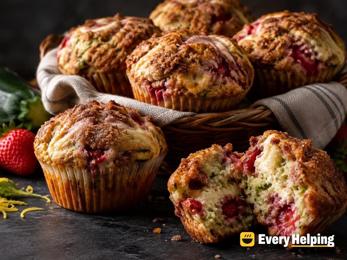 Zucchini Strawberry Muffins with Cream Cheese Swirl