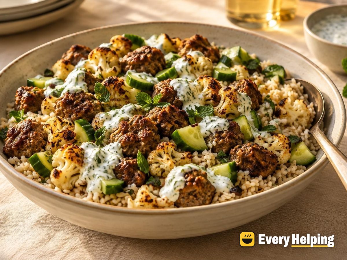 Turkey Kofta Brown Rice Bowls with Mint Yogurt