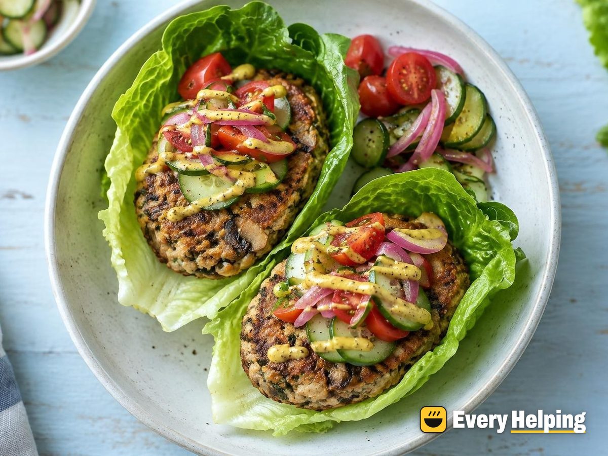 Miso-Ginger Tofu Mushroom Burgers in Lettuce