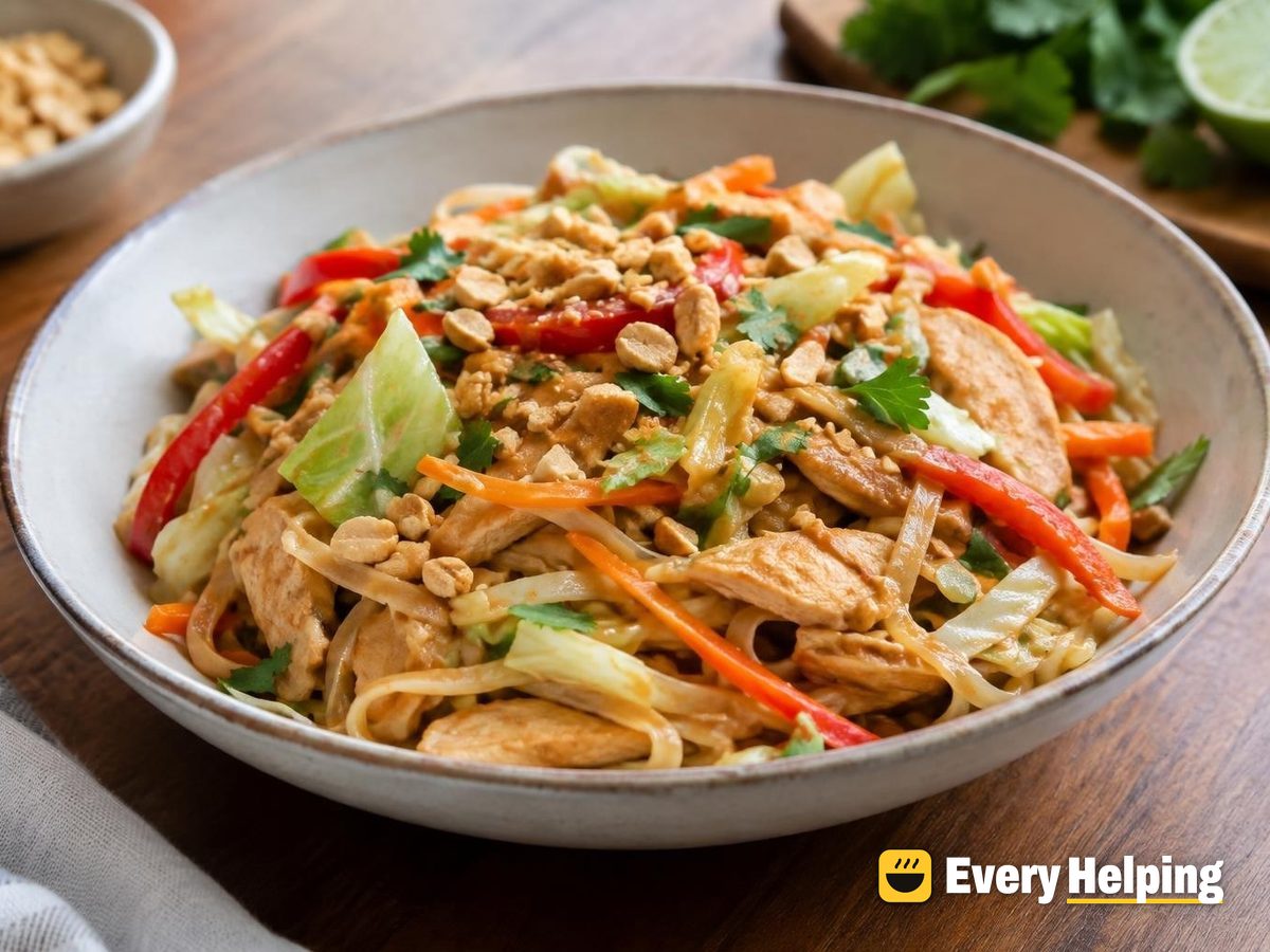 Thai Peanut Chicken Noodles with Cabbage
