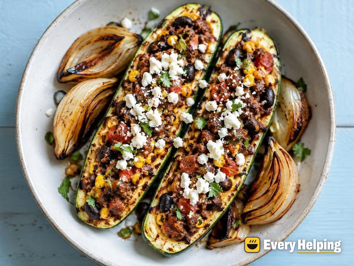 Smoky Beef-Stuffed Zucchini Boats with Charred Onions