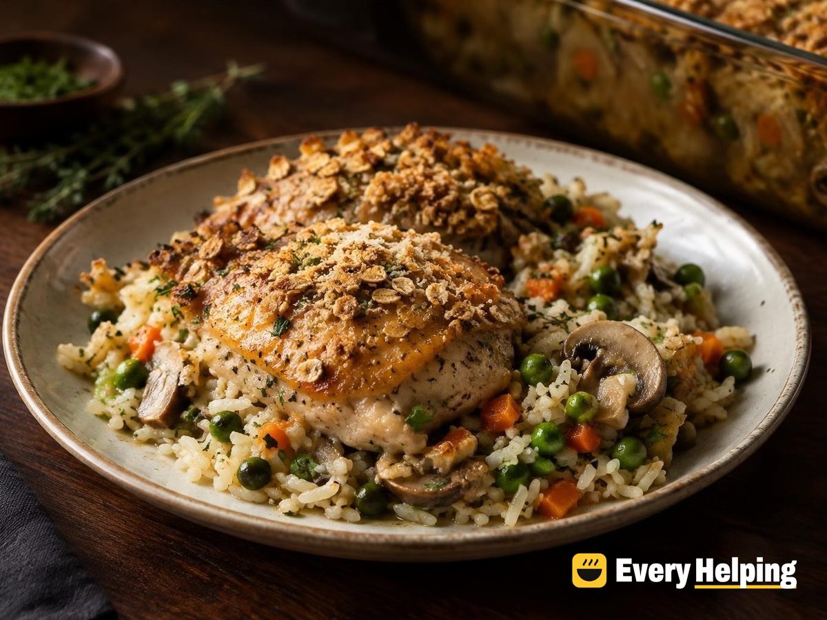 Lemon-Herb Chicken Rice Bake with Oat Crumb