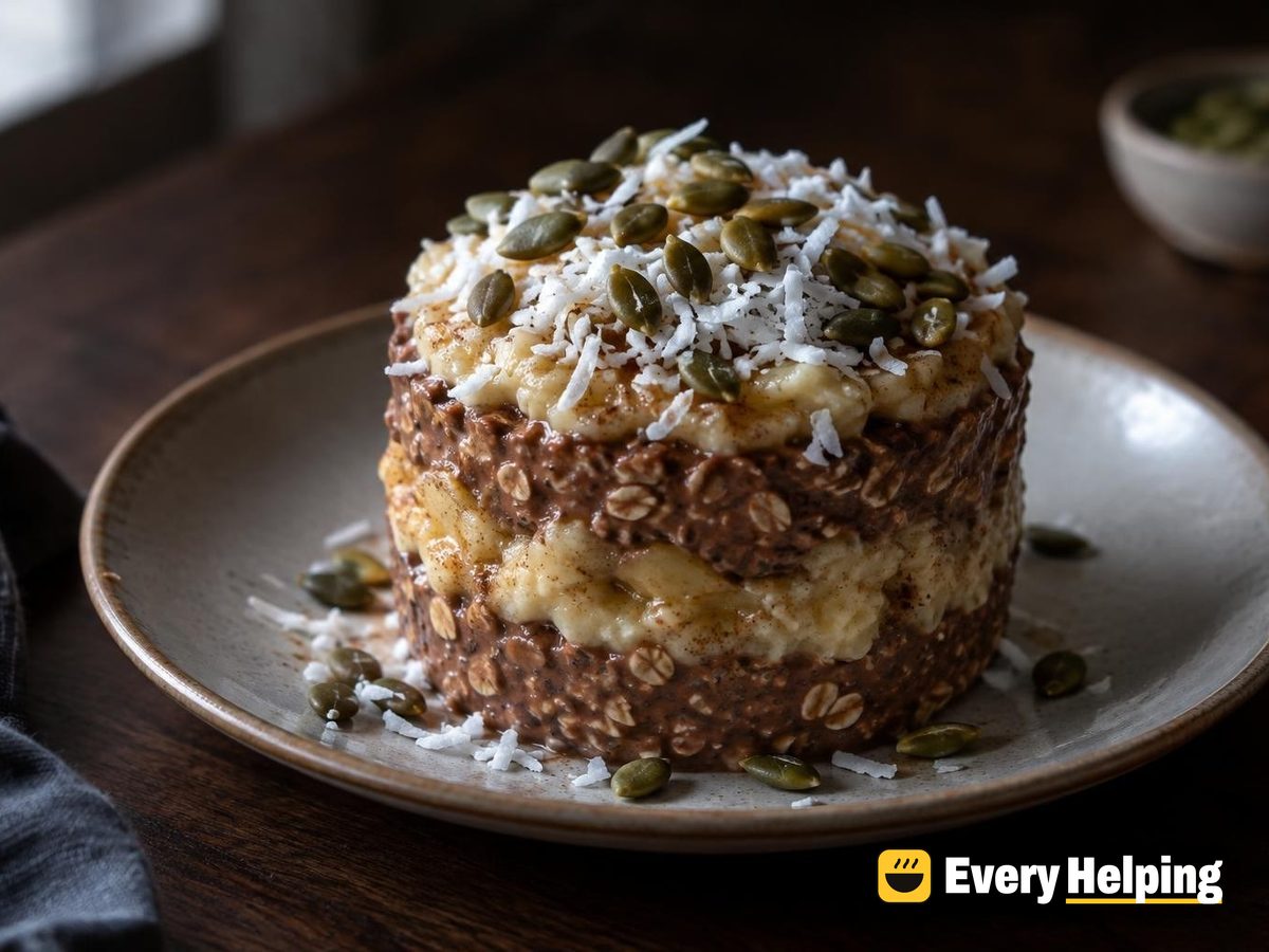 Layered Banana Cocoa Overnight Oats with Coconut