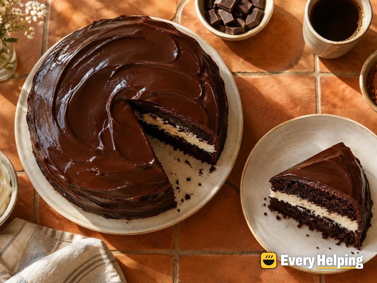 Chocolate Fudge Layer Cake with Vanilla Cream