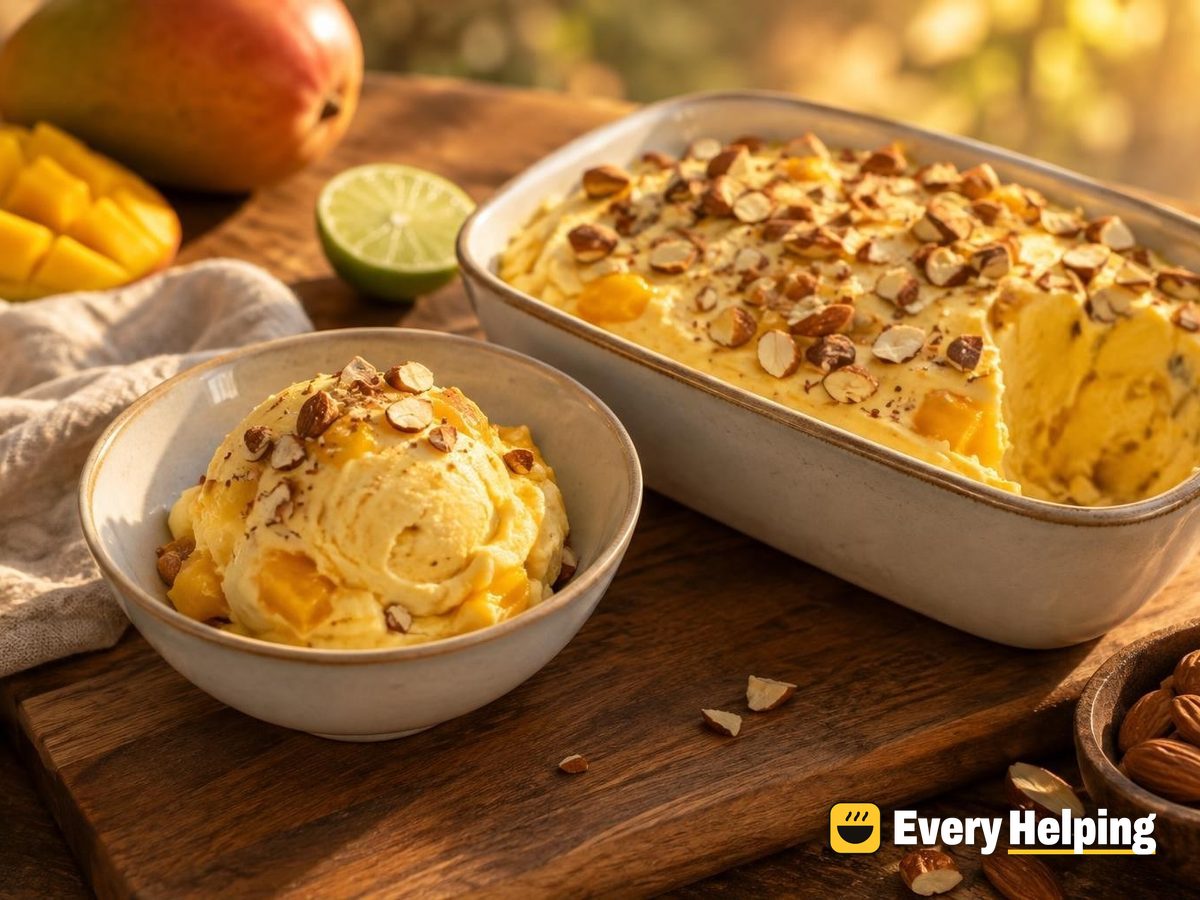 Mango Coconut Frozen Yogurt with Almond Crunch