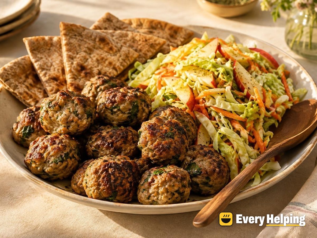 Air-Fryer Pork Herb Meatballs with Apple Slaw