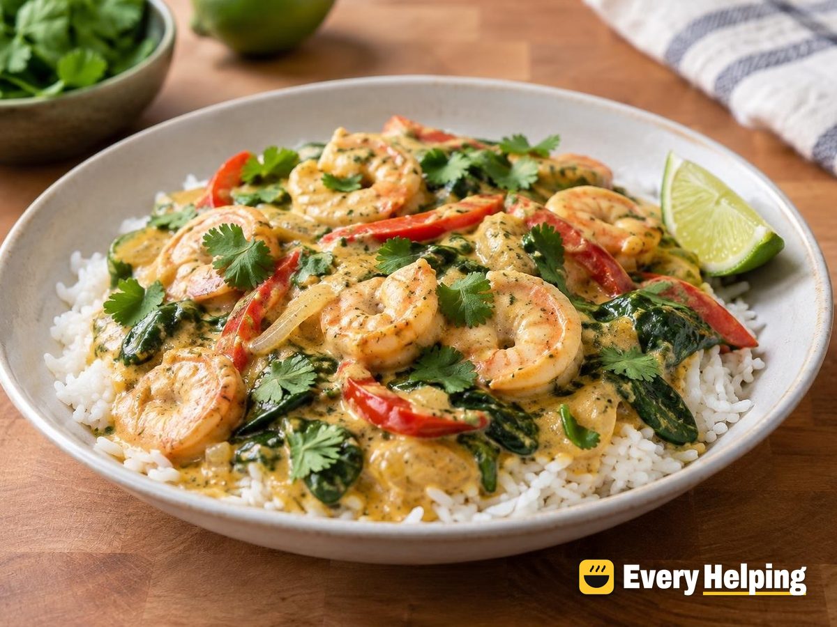 Coconut Shrimp and Spinach Curry with Rice