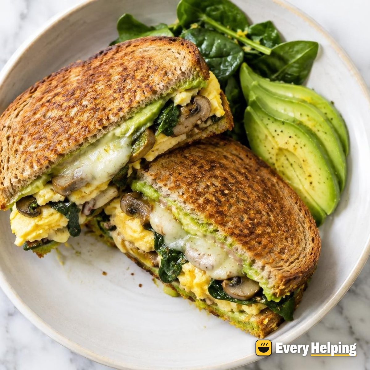 Mushroom Spinach Egg Melts with Avocado